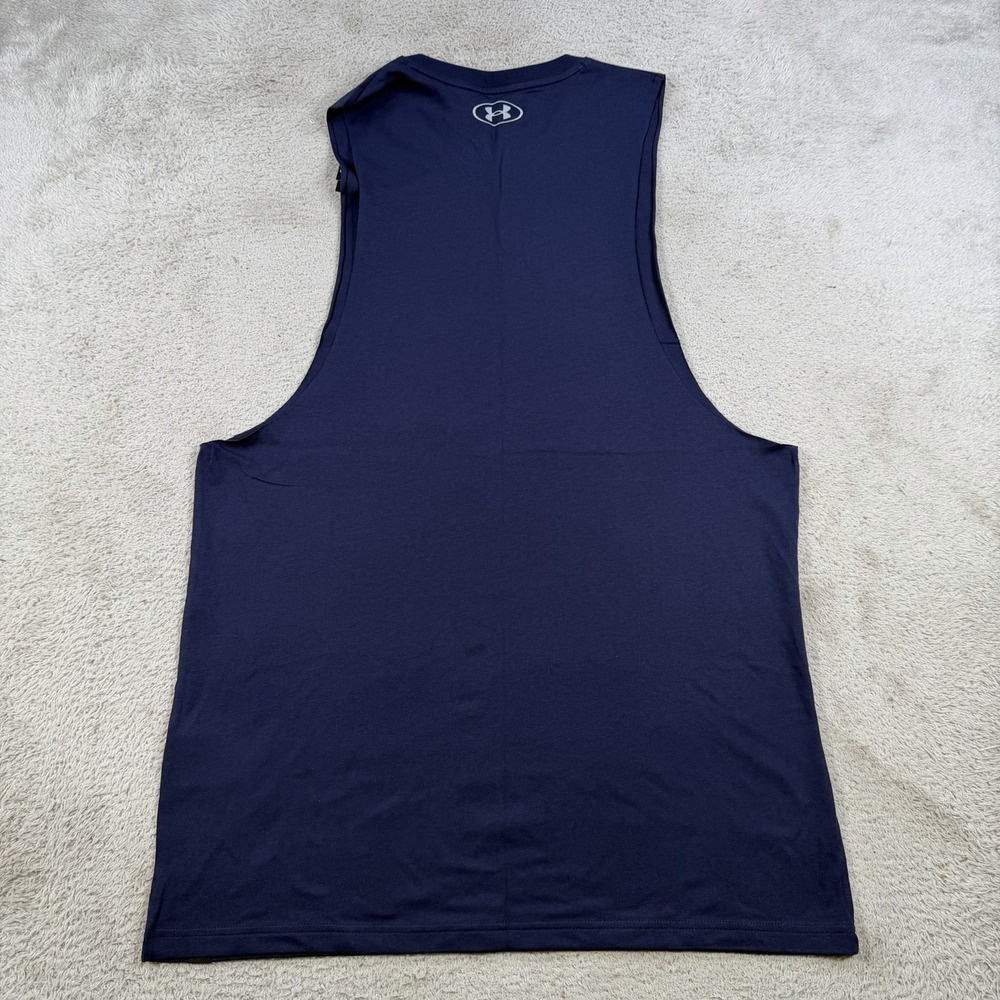 Under Armour Project Rock Tank Mens LT Navy Blue Payoff Sleeveless Top Gym Bull - Picture 7 of 8